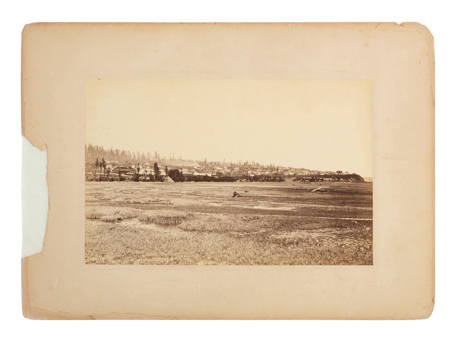 Western Americana -- Washington [WATKINS, Carleton (1829-1916), photographer, attrib.]. View of Tacoma from Puget Sound, Washington Territory. Ca 1882.
