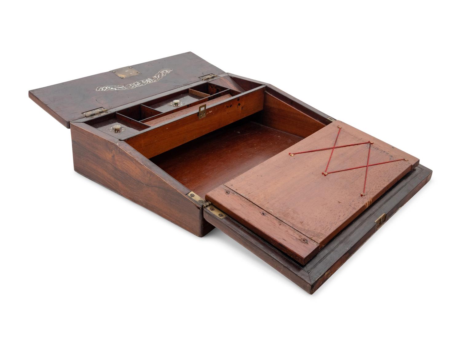 An Anglo-Colonial Mother-of-Pearl Inlaid Rosewood Writing Slope