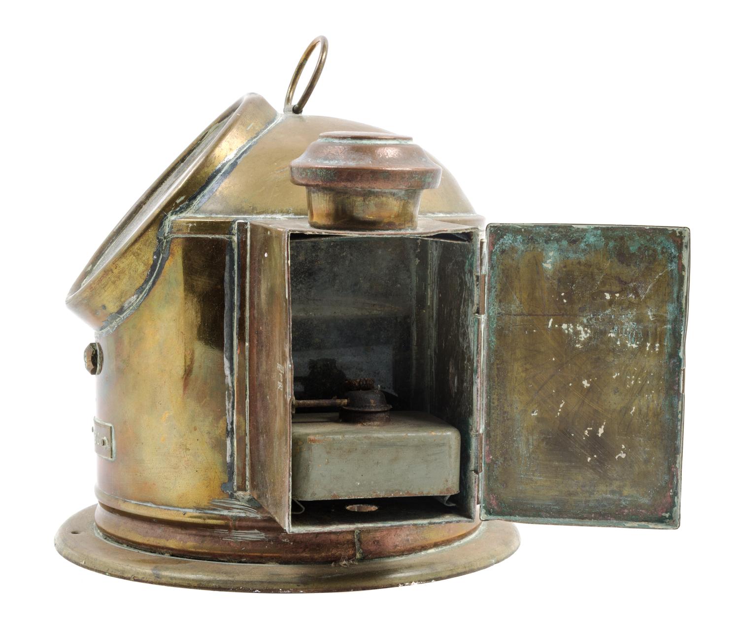 A Brass Cased Ship's Binnacle Height 8 x width 10 1/2 inches. — SESTREL, LATE 19TH CENTURY
