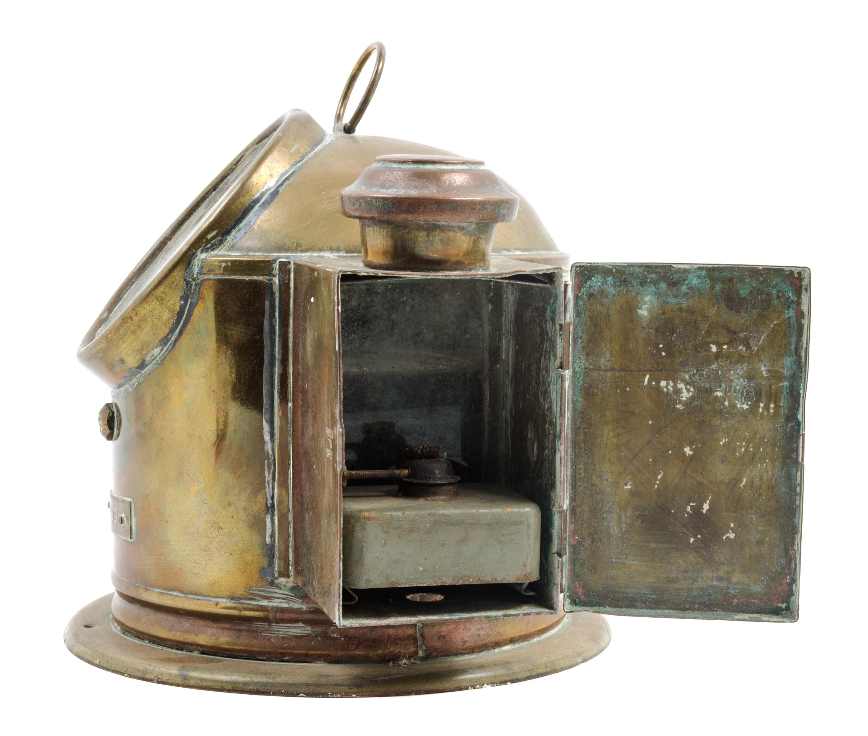 A Brass Cased Ship's Binnacle Height 8 x width 10 1/2 inches. — SESTREL, LATE 19TH CENTURY