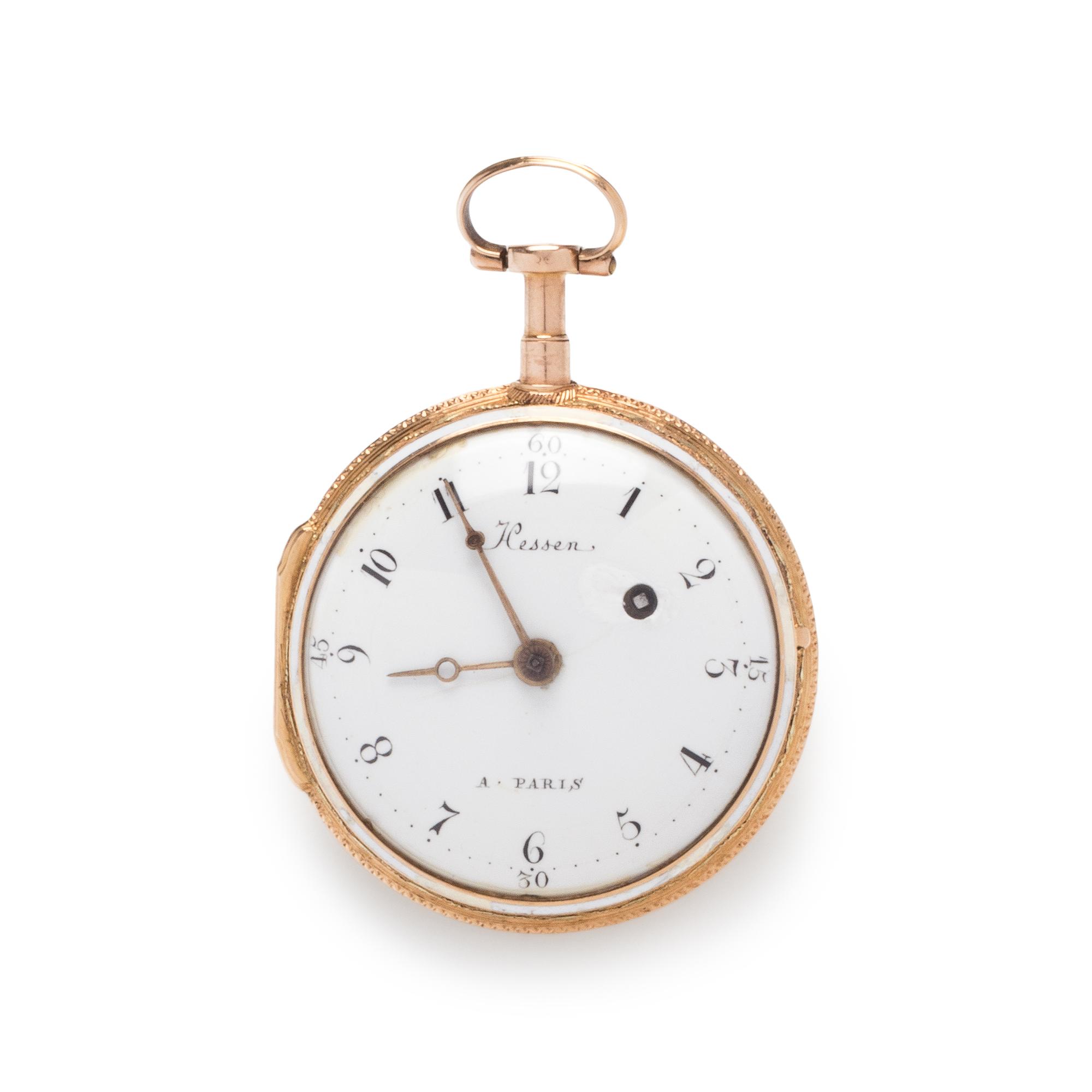 HESSEN, ENAMEL OPEN FACE MOURNING POCKET WATCH