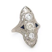 Diamond, Synthetic Sapphire, and White Gold Ring