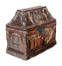 An Italian Polychrome Decorated Salt Box Depicting Scenes from the Crucifixion