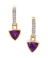 A Pair of 14 Karat Bicolor Gold, Amethyst and Diamond Convertible Earrings,