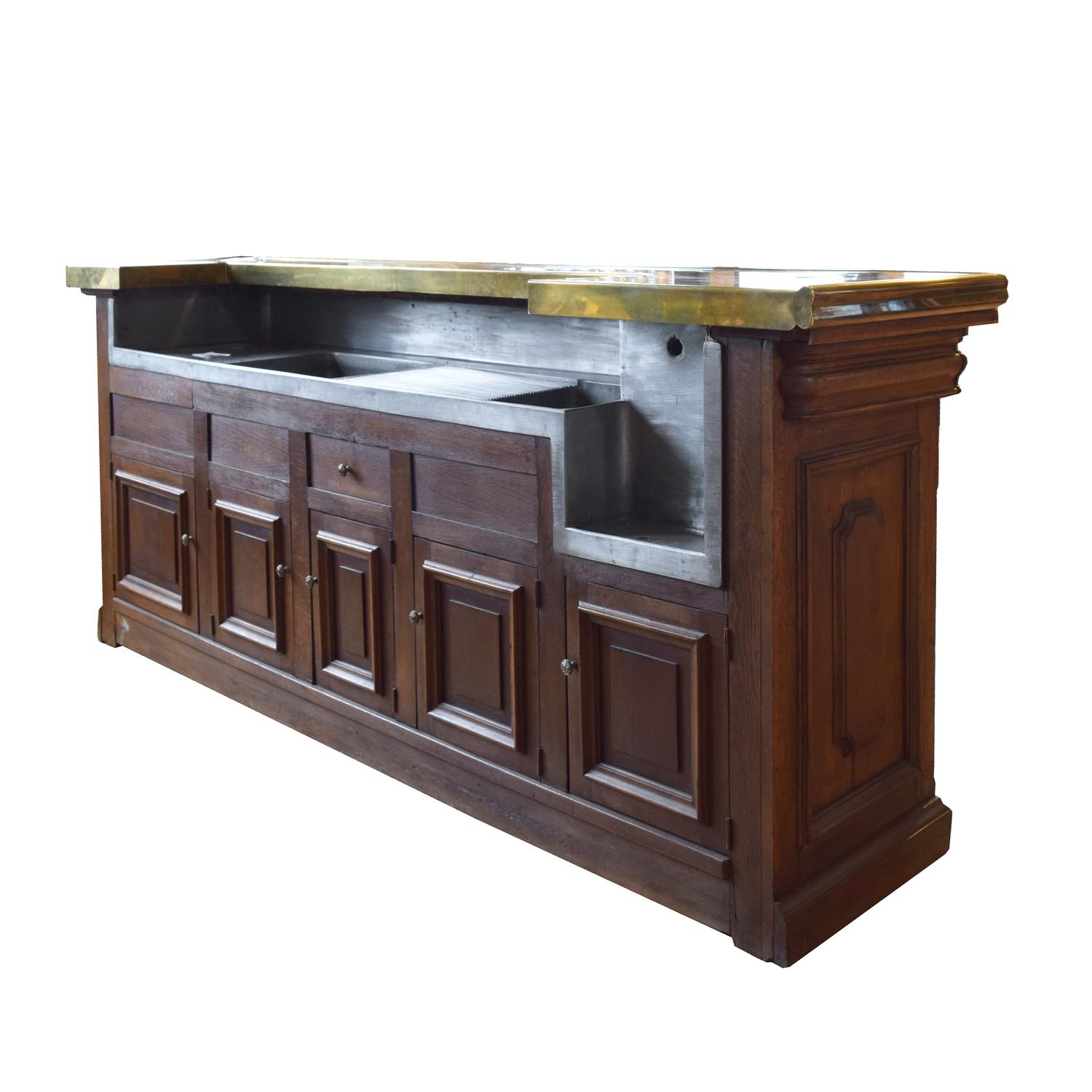 A Cafe Bar with Mirror 99" W x 24.75" D x 43.25" H. Mirror: 79" W x 5.5" D x 92" H — France, 20TH Century