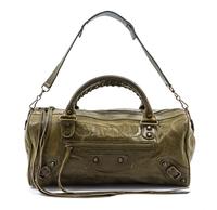A Balenciaga Green Leather Motorcycle Bag, 17 x 7 x 5 1/2 inches.