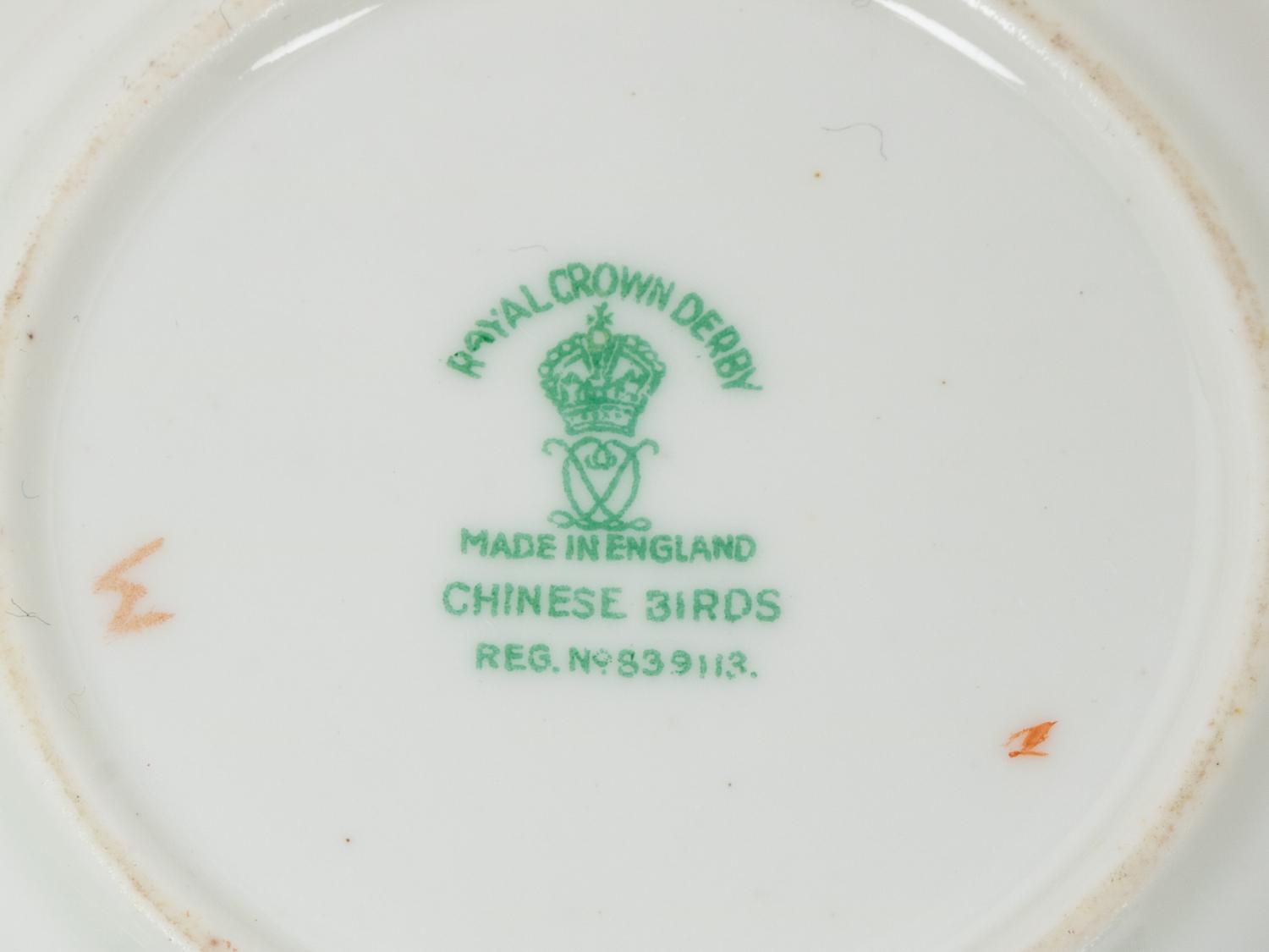 A Royal Crown Derby Chinese Birds Porcelain Dessert Service