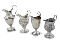 Four English Silver Cream Jugs