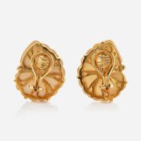 18K Yellow Gold, Rock Crystal, and Topaz Ear clips by Trianon Nautilus