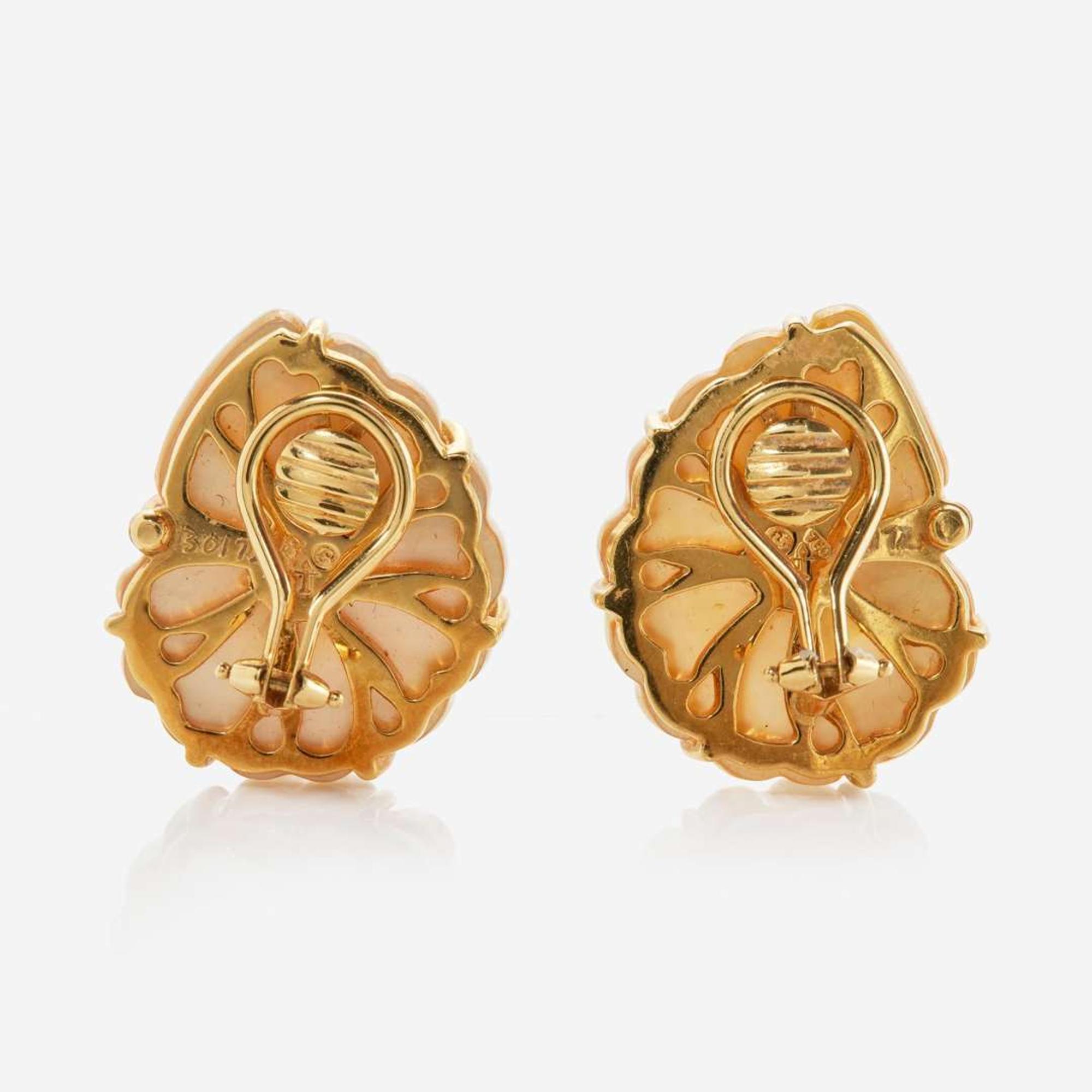 18K Yellow Gold, Rock Crystal, and Topaz Ear clips by Trianon Nautilus
