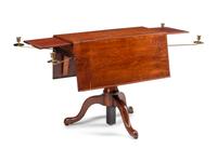 A George III Mahogany Drop-Leaf Telescoping Quartet Stand with Brass Candle Arms