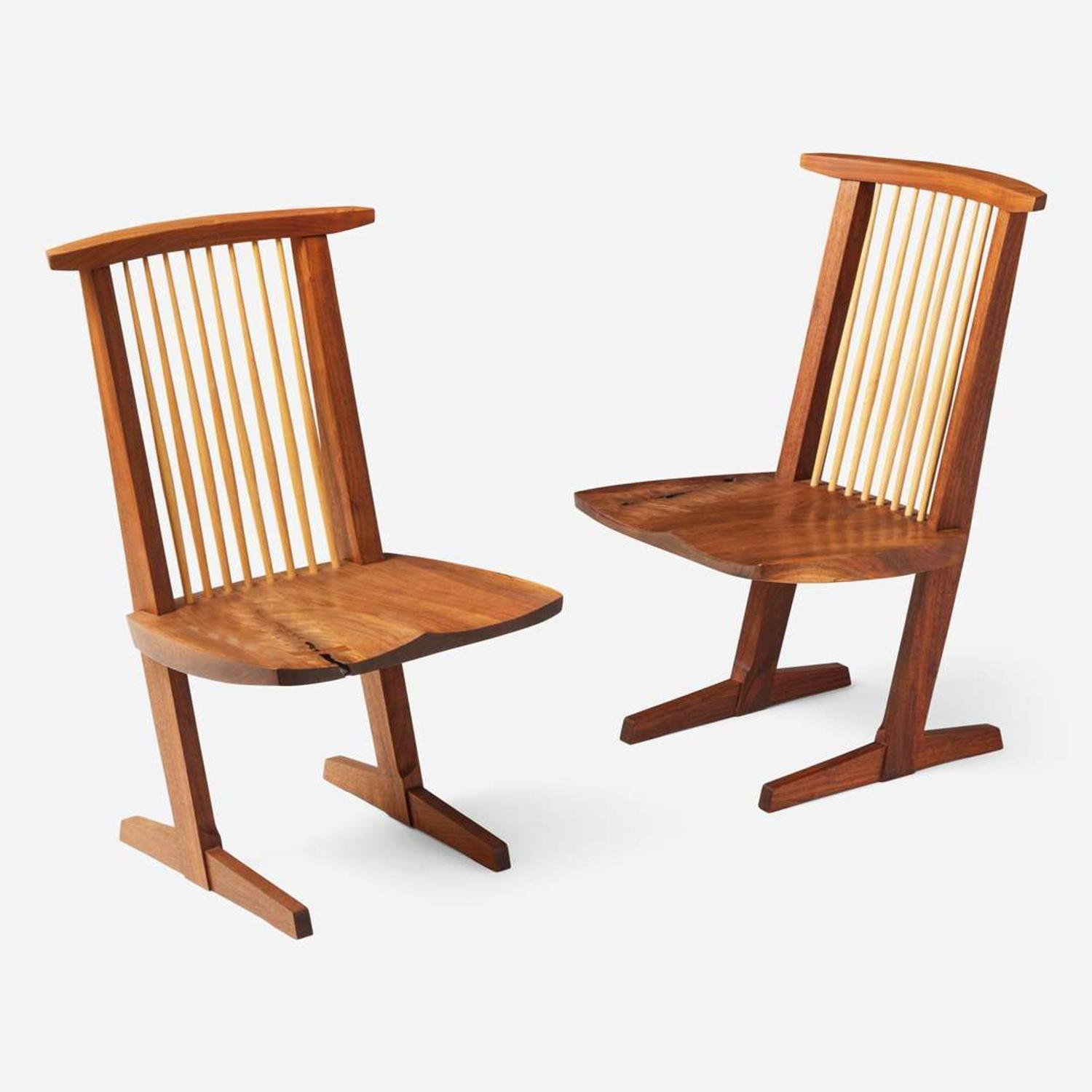 Mira Nakashima (American, b. 1942) Pair of Special Single-Board Seat "Conoid Host" Chairs, George Nakashima Woodworker, New Hope, Pennsylvania, 2007