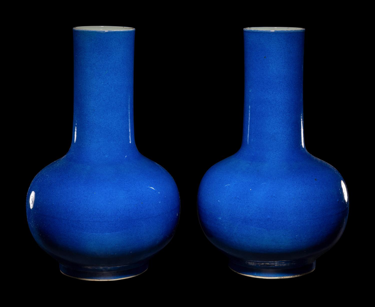 A Pair of Powder Blue Glazed Bottle Vases