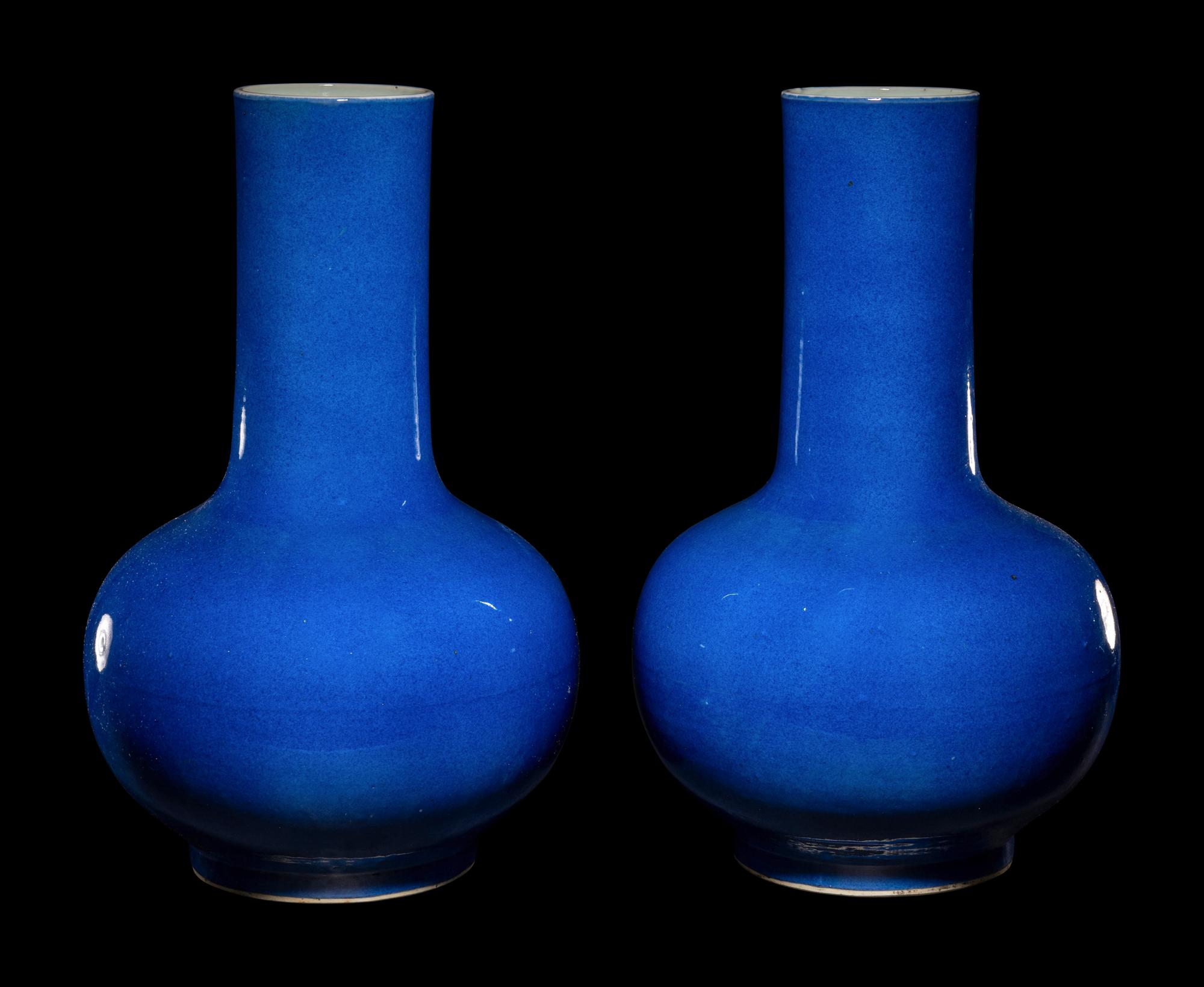A Pair of Powder Blue Glazed Bottle Vases