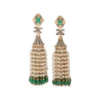 EMERALD, DIAMOND AND SEED PEARL EARRINGS