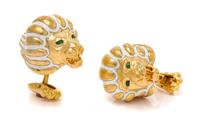 A Pair of 18 Karat Yellow Gold and Polychrome Enamel Cufflinks, Cartier, France, 23.70 dwts.