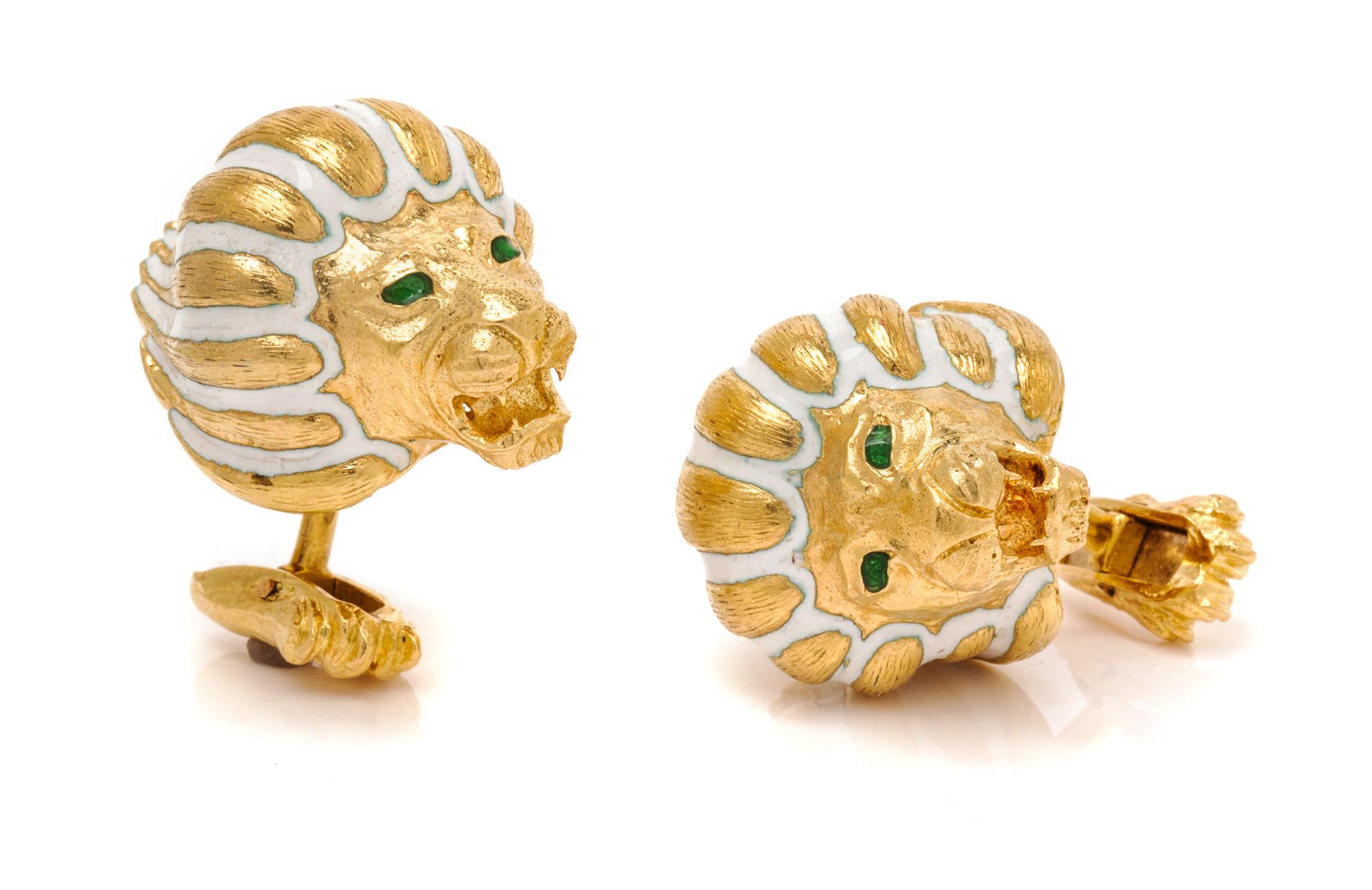 A Pair of 18 Karat Yellow Gold and Polychrome Enamel Cufflinks, Cartier, France, 23.70 dwts.