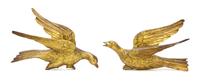 A Pair of Italian Carved and Giltwood Doves, Length 11 inches.