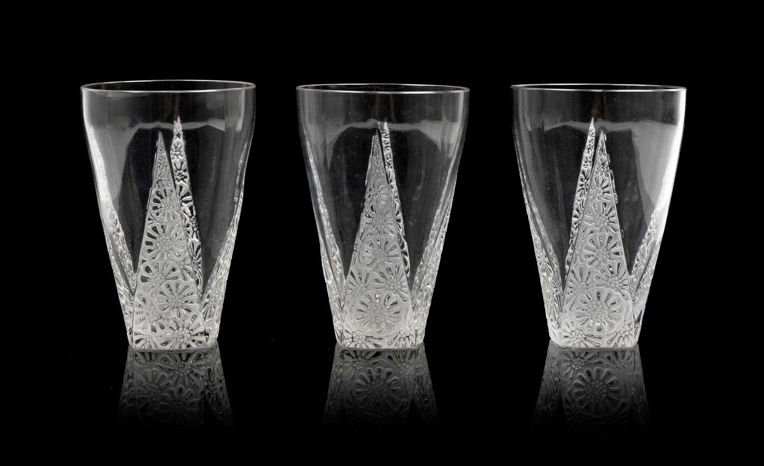 Set of Ten Lalique Molded Glass Tumblers, Marguerite Height 4 1/2 inches. — MODEL 3404, CIRCA 1920