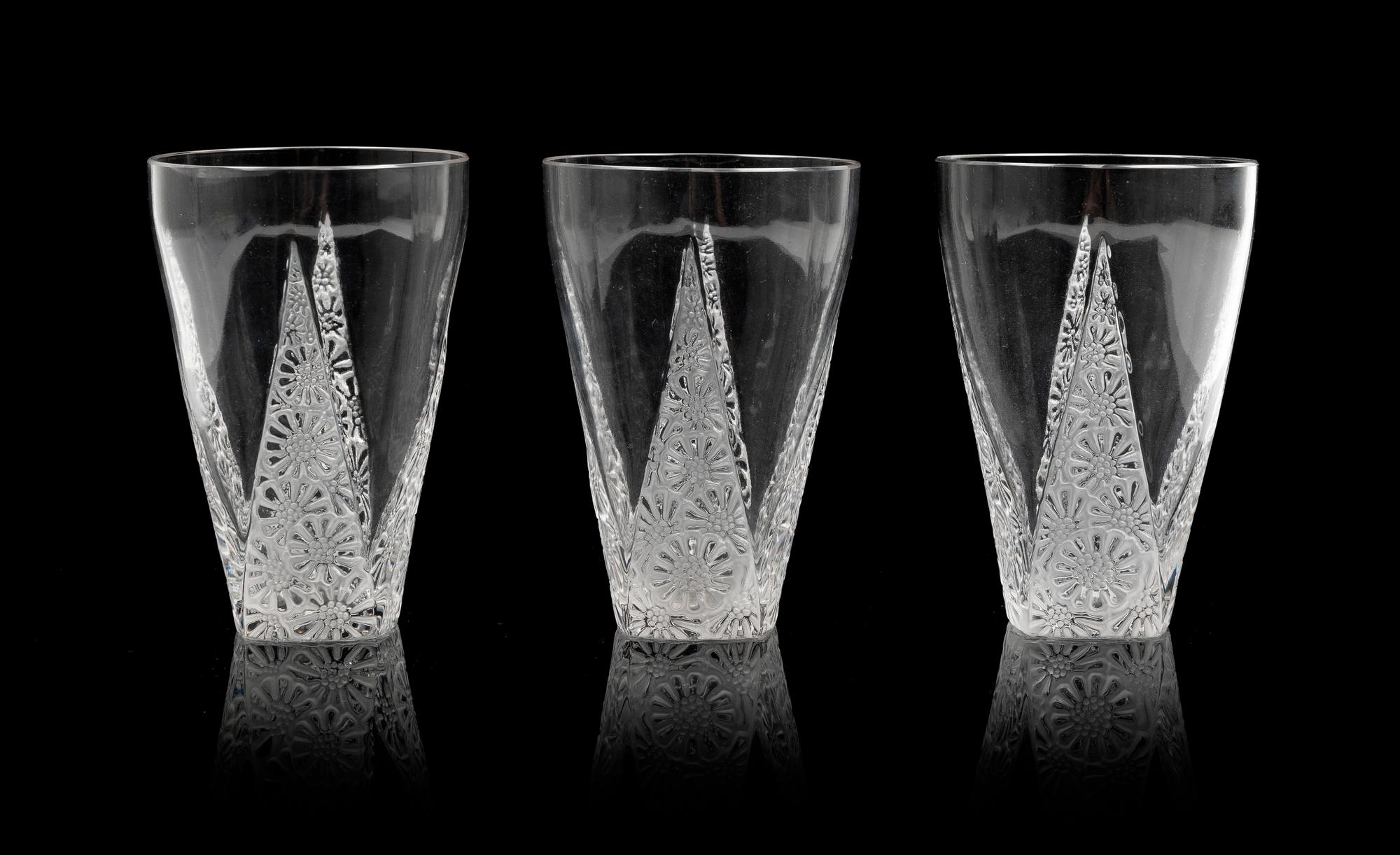 Set of Ten Lalique Molded Glass Tumblers, Marguerite Height 4 1/2 inches. — MODEL 3404, CIRCA 1920