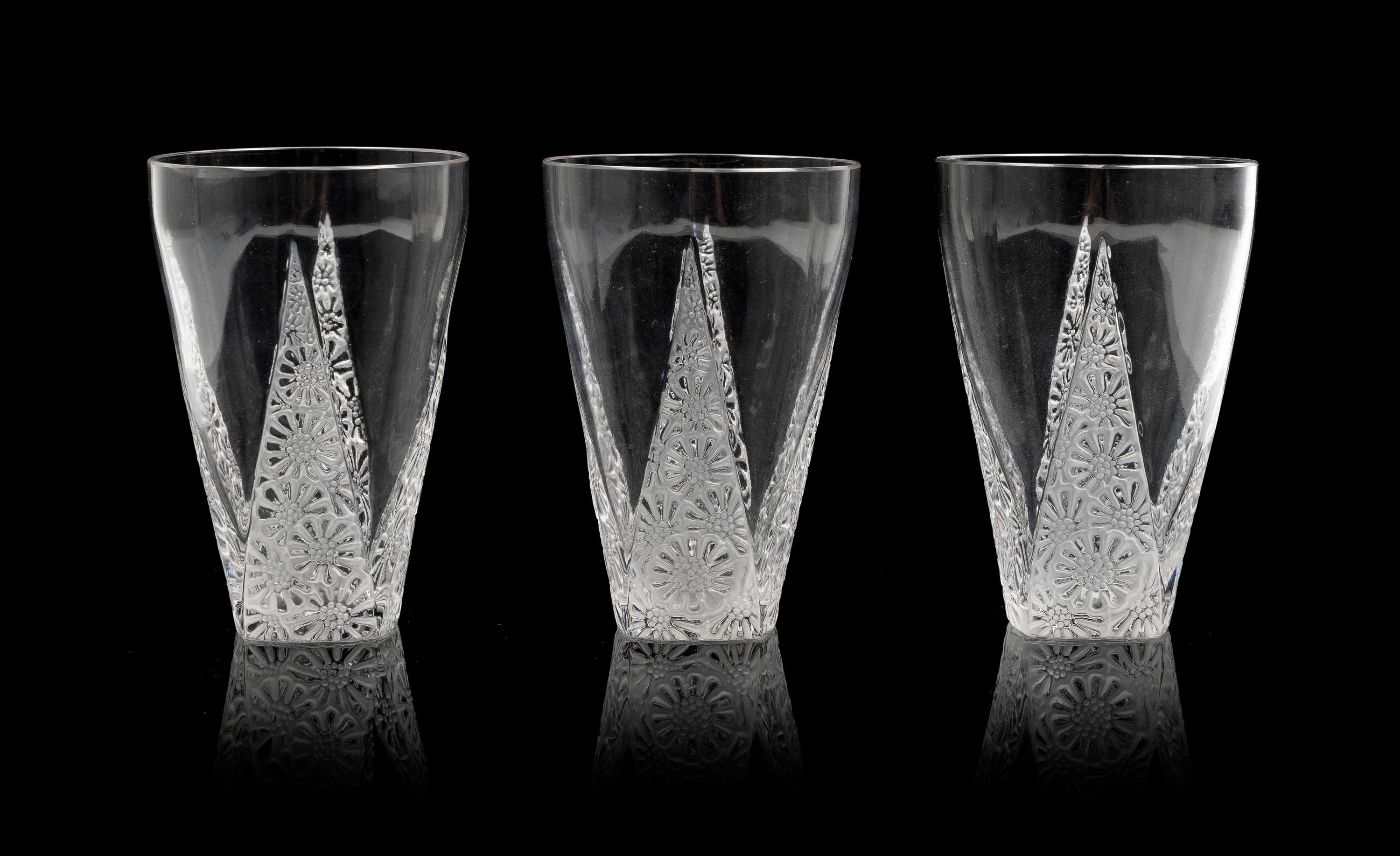 Set of Ten Lalique Molded Glass Tumblers, Marguerite Height 4 1/2 inches. — MODEL 3404, CIRCA 1920