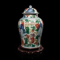 A Chinese Wucai Porcelain 'Boys' General Jar and Cover, Possibly 17th Century 或明末清初 五彩百子圖將軍罐