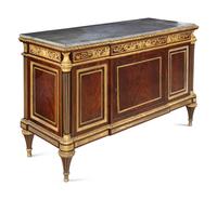 A Louis XVI Style Gilt Bronze Mounted Mahogany Marble-Top Cabinet After the Model by Jean-Henri Riesener (German, 1734-1806)