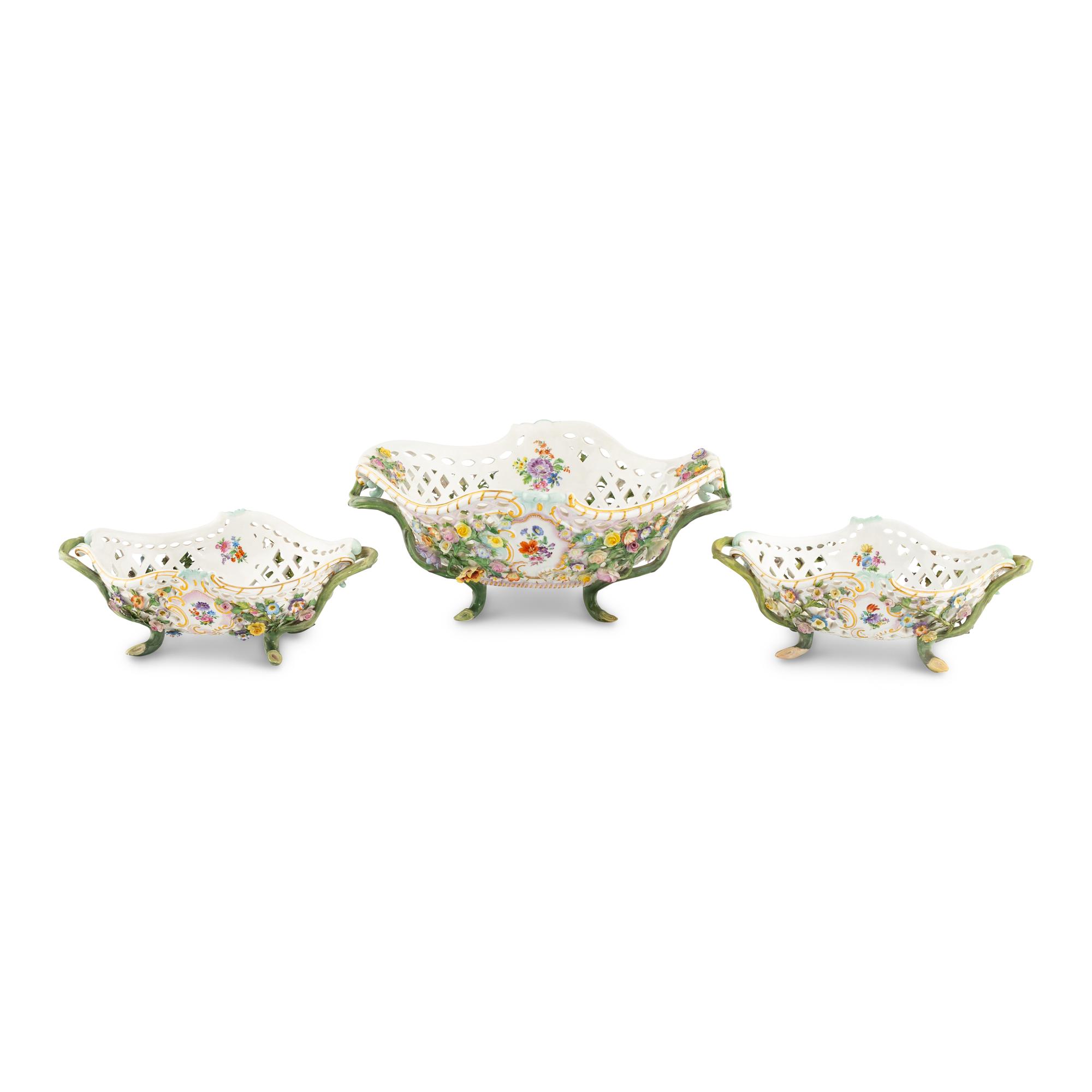 A Meissen Porcelain Three-Piece Basket Garniture