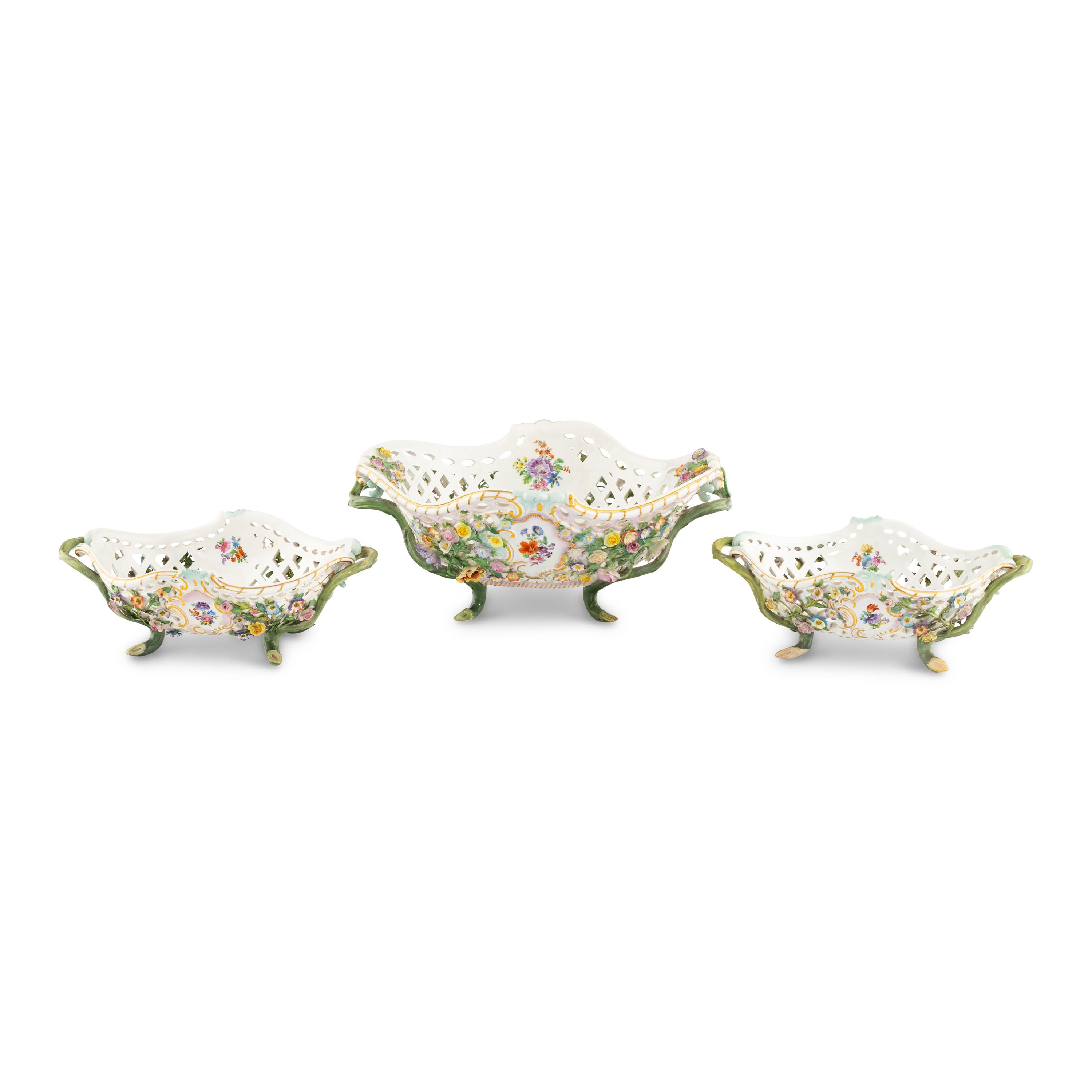 A Meissen Porcelain Three-Piece Basket Garniture