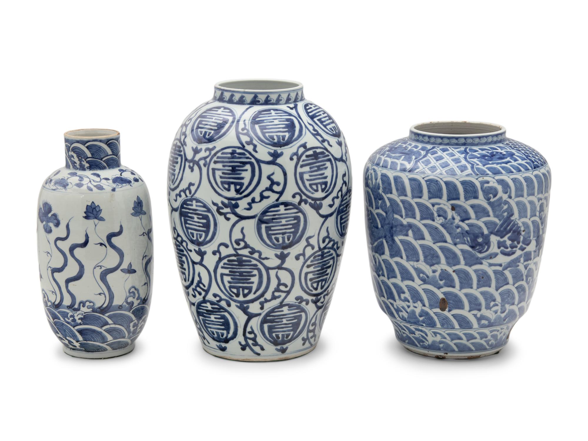Three Blue and White Porcelain Vases