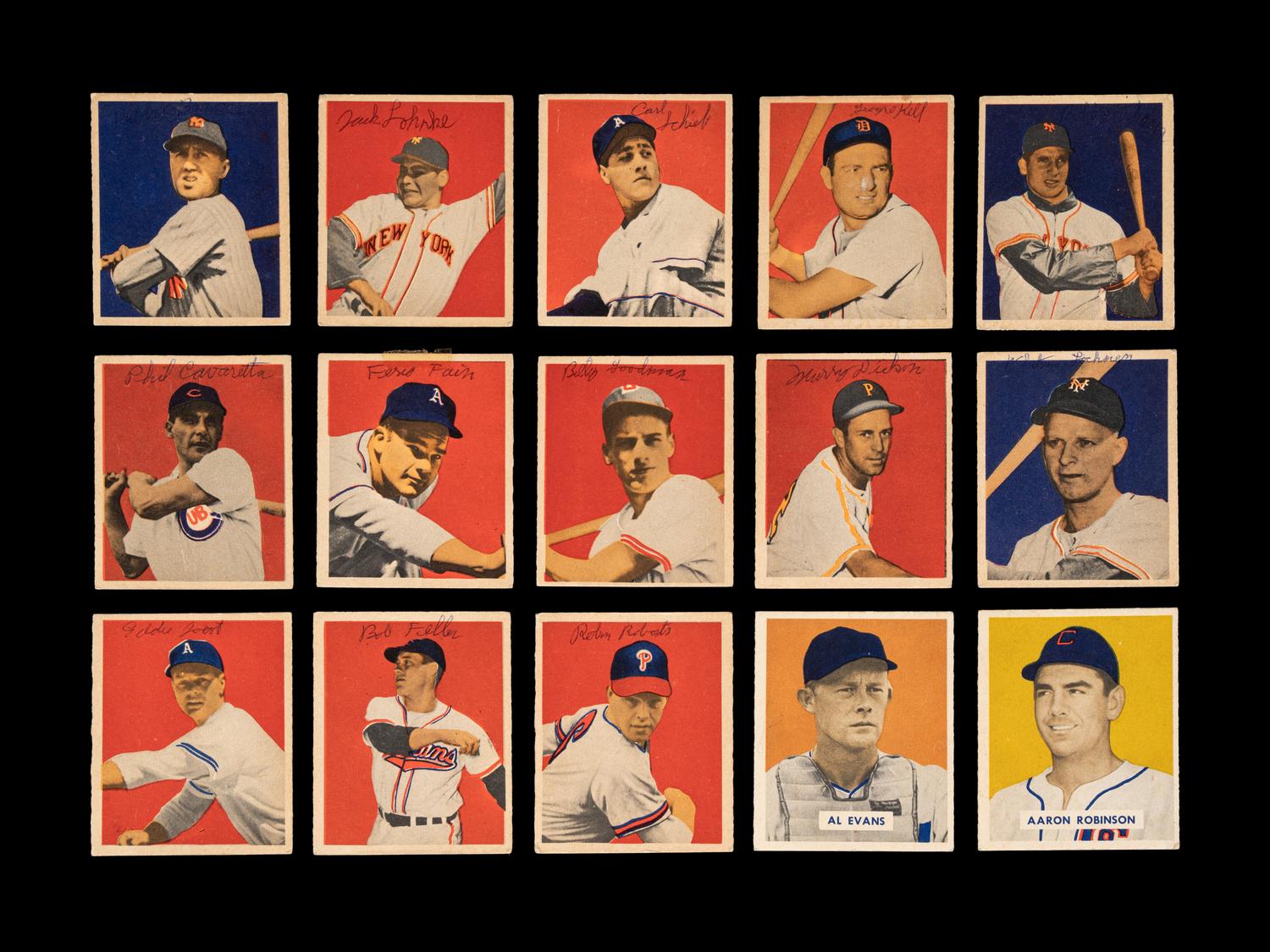A Group of 15 1949 Bowman Baseball Cards (Including Robin Roberts Rookie),