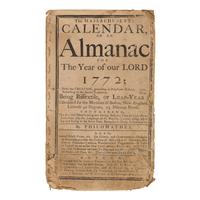 [Revere, Paul (1734-1818)]. Gleason, Ezra. The Massachusetts Calendar, or an Almanac for the Year of our Lord 1772. Boston: Printed and Sold by Isaiah Thomas, 1772.