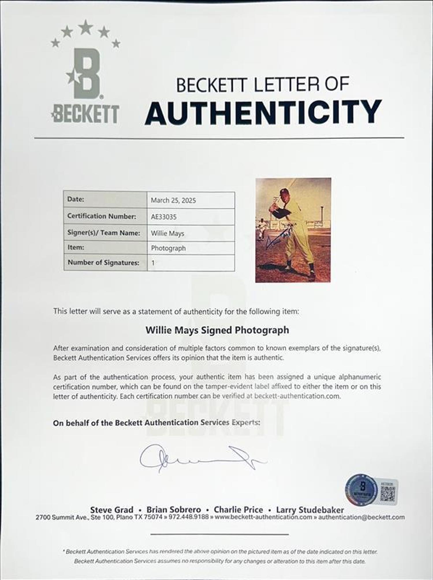 A Collection of Baseball Hall of Fame Signed Autograph Photographs Including Williams, Aaron, Mays and Koufax (Beckett Authentication Services)