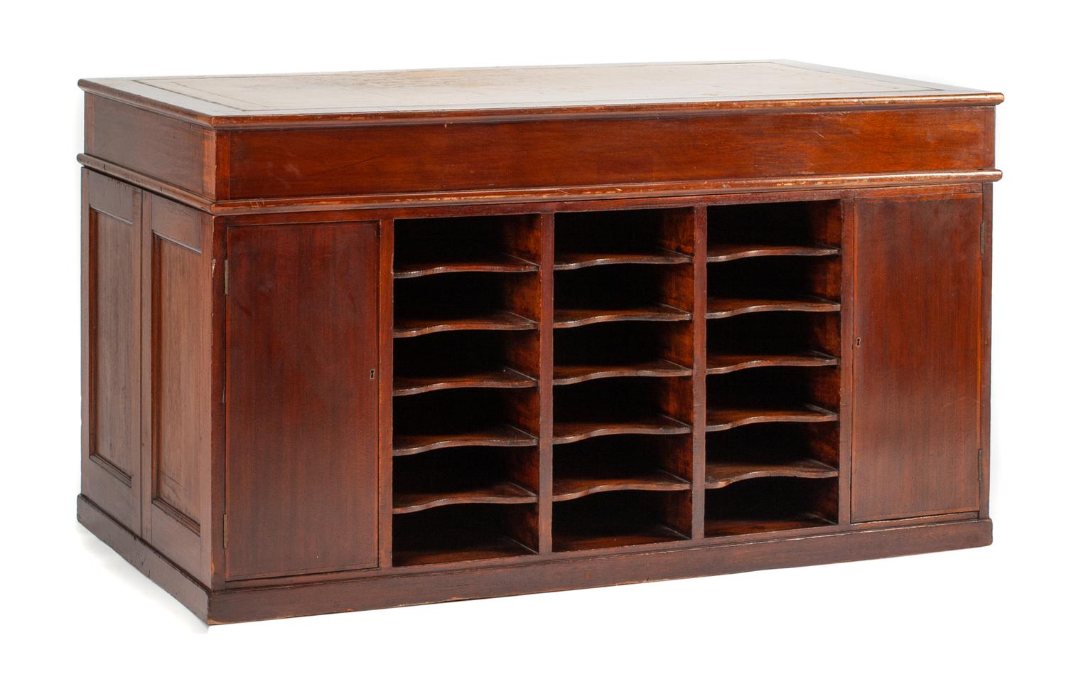 A Victorian Mahogany Two-Sided Desk Height 31 x width 54 3/4 x depth 30 3/4 inches. — 19TH CENTURY