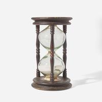A rare large painted pine and blown glass sand timer or hour glass New England, 18th century