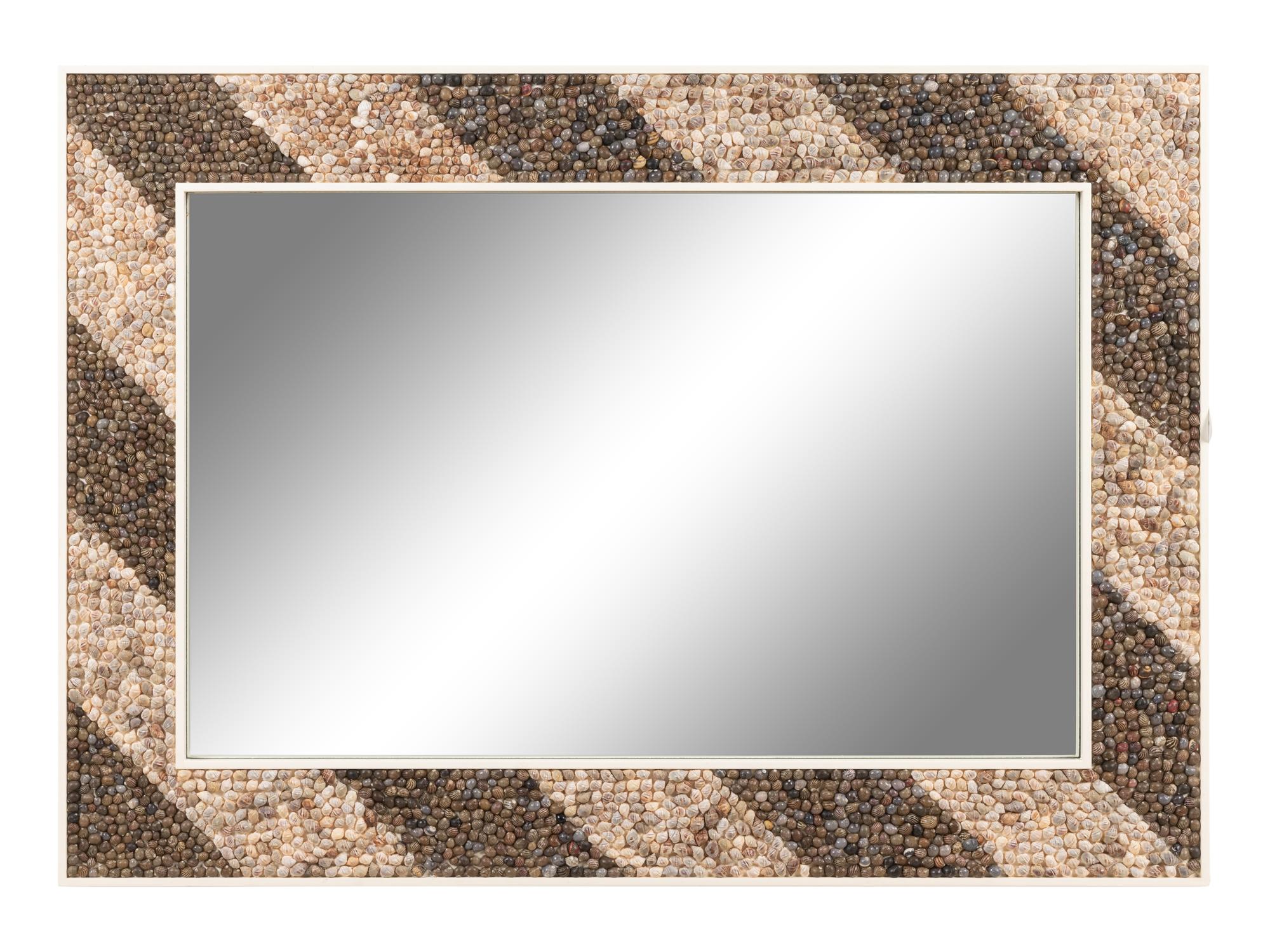 A Shell Veneered White Lacquer-Finished Mirror