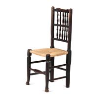 A William and Mary Turned Maple Rush-Seat Hooved-Foot Side Chair