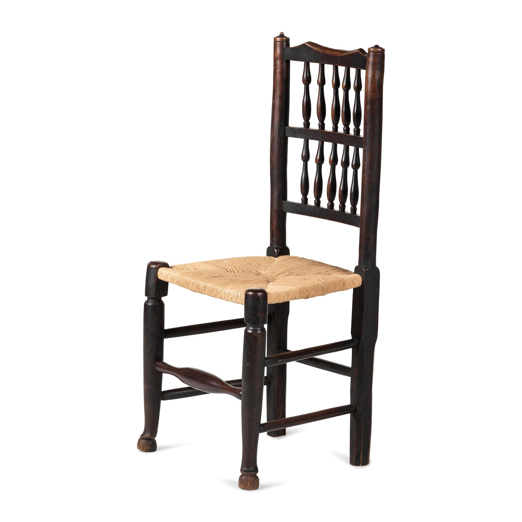 A William and Mary Turned Maple Rush-Seat Hooved-Foot Side Chair