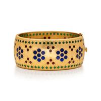 BUCCELLATI, YELLOW GOLD AND PLIQUE-À-JOUR ENAMEL BANGLE BRACELET