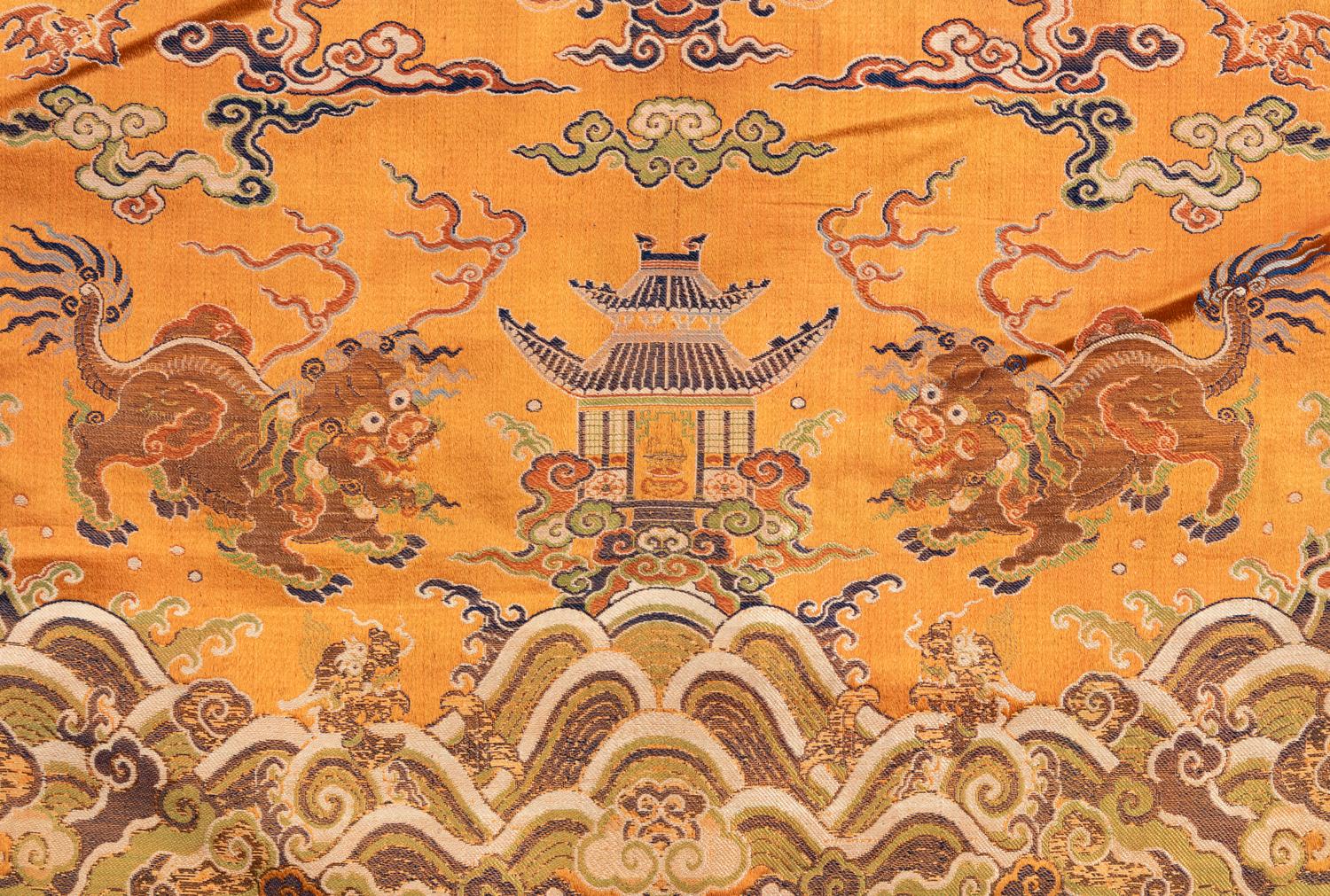 A Orange Ground Brocade Woven Silk 'Dragon' Panel