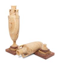 A Pair of Italian Alabaster and Rouge Griotte Marble Urns