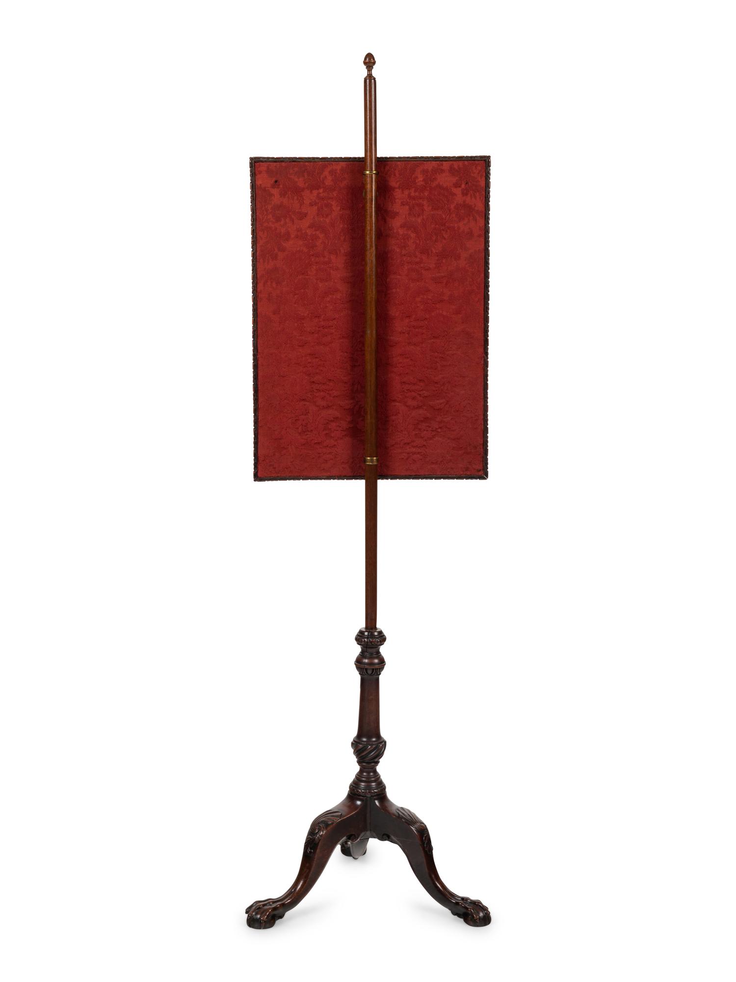 A George III Style Carved Mahogany and Needlepoint Pole Screen