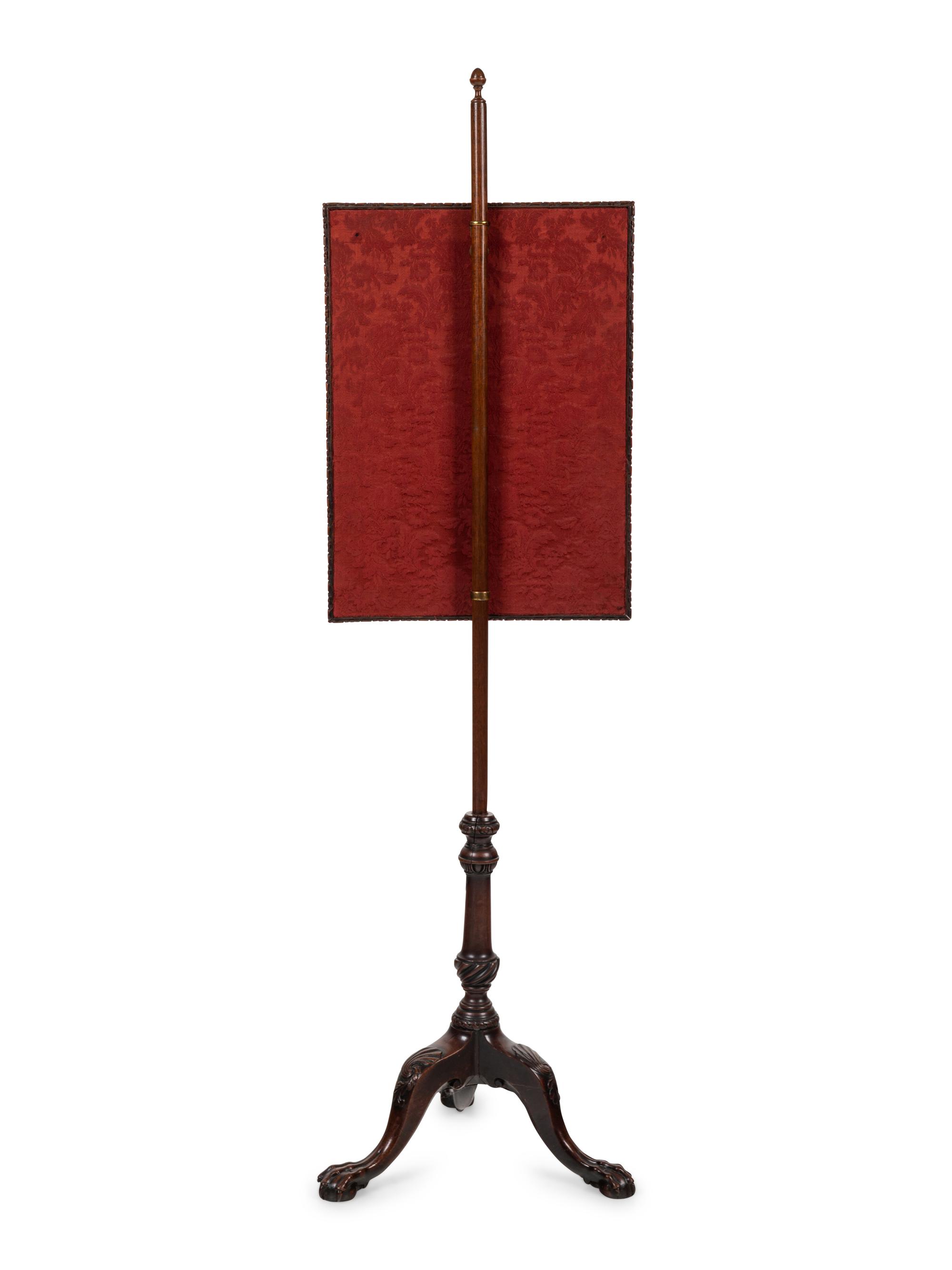 A George III Style Carved Mahogany and Needlepoint Pole Screen