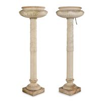 A Pair of Carved Marble Jardinières on Pedestals