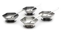 An American Silver Salt Service, Tiffany & Co., New York, NY, Late 19th/early 20th century, comprising four hexagonal salt cellars with