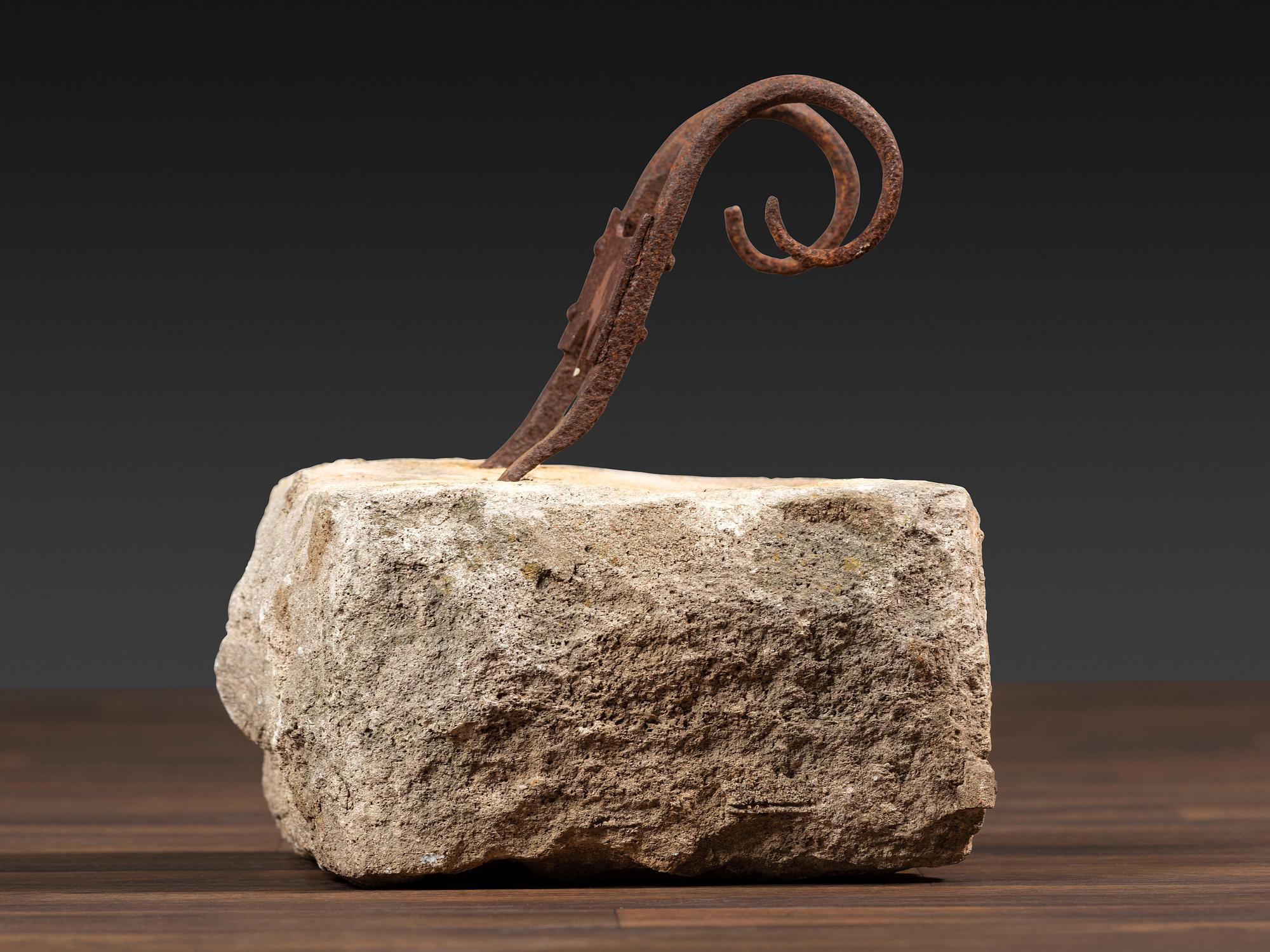 A Tennessee Wrought Iron Bootscrape with Ram's Horn Terminals