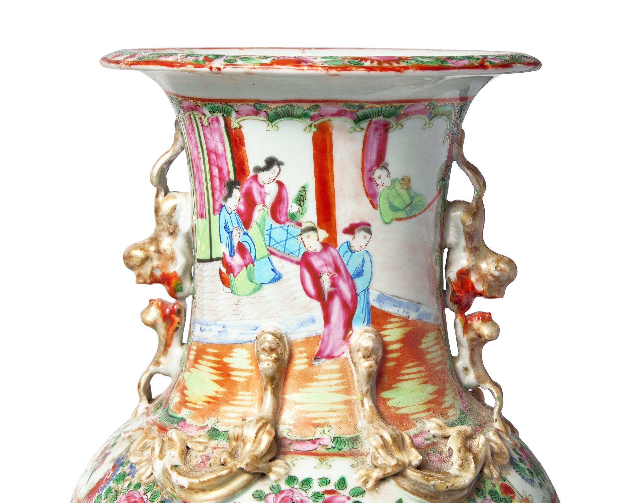 A Large Chinese Export Porcelain Rose Medallion Vase and a Vase Mounted as a Lamp