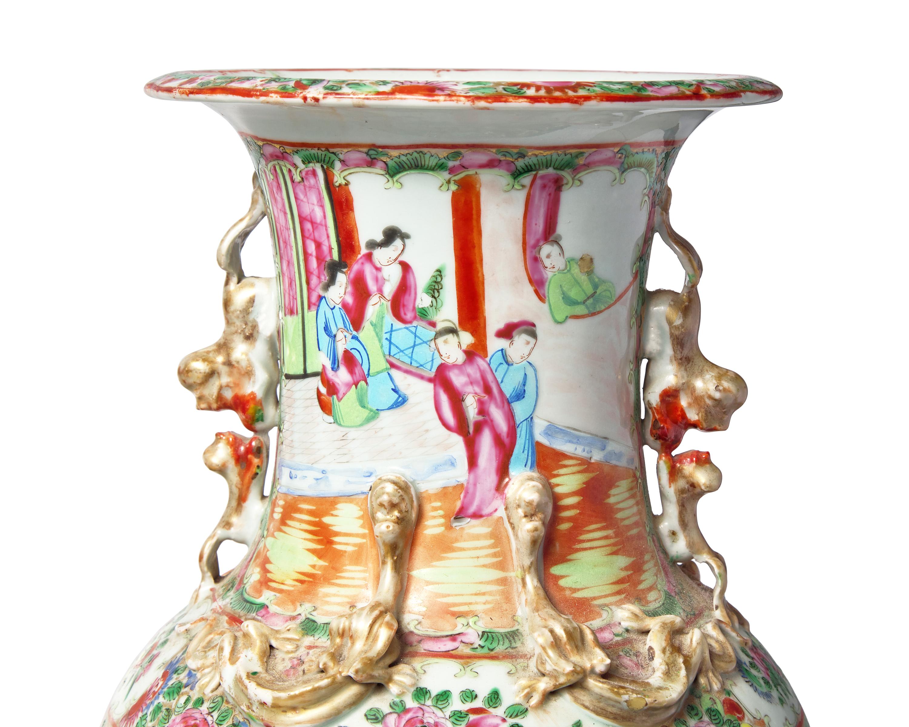 A Large Chinese Export Porcelain Rose Medallion Vase and a Vase Mounted as a Lamp