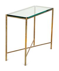A Pair of Neoclassical Style Brass Console Tables with Glass Tops