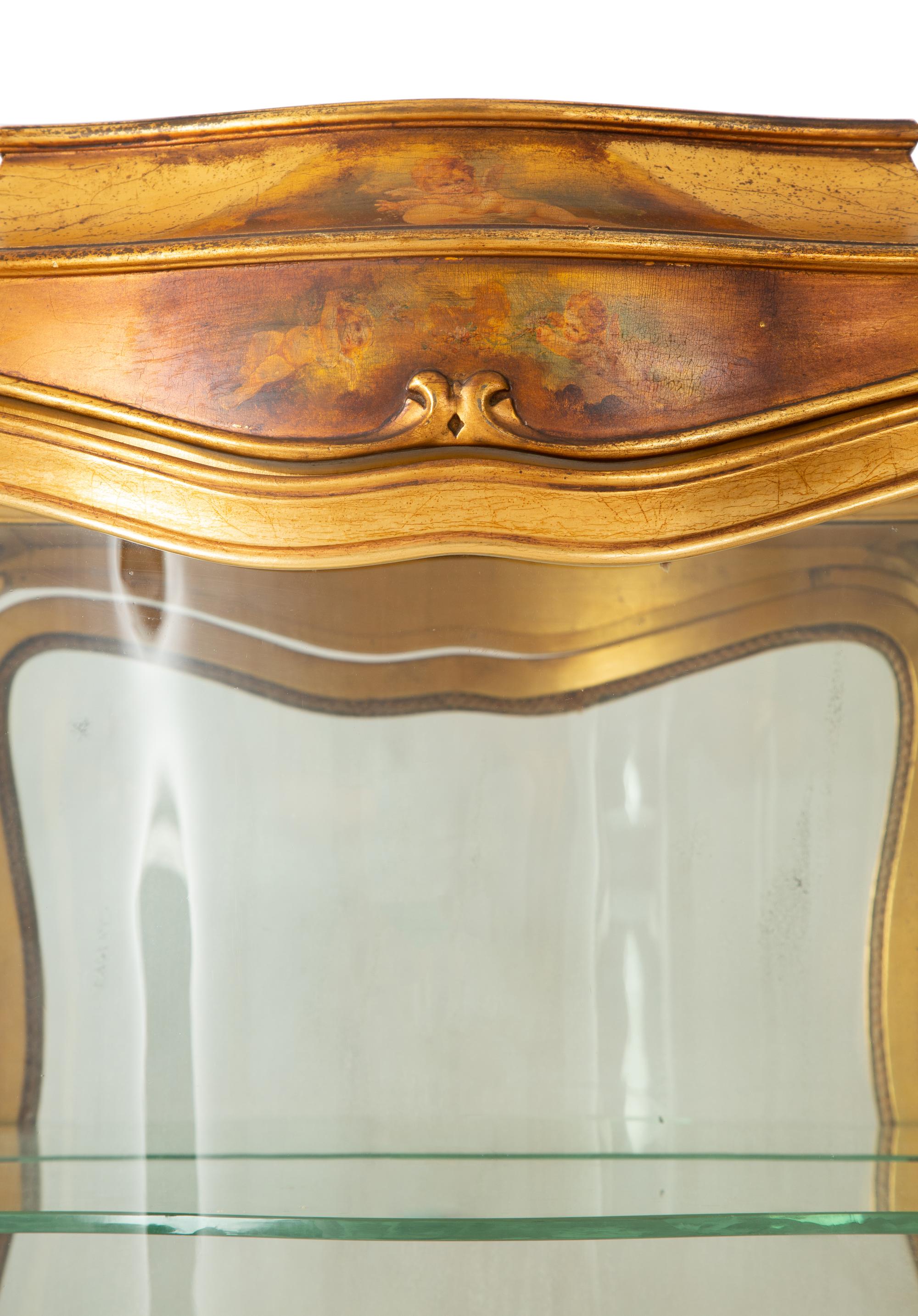 A Louis XV Style Giltwood Vernis Martin Vitrine Cabinet